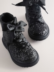 Black Glitter Wide Fit (G) Lace Up Ankle Boots - Image 6 of 6