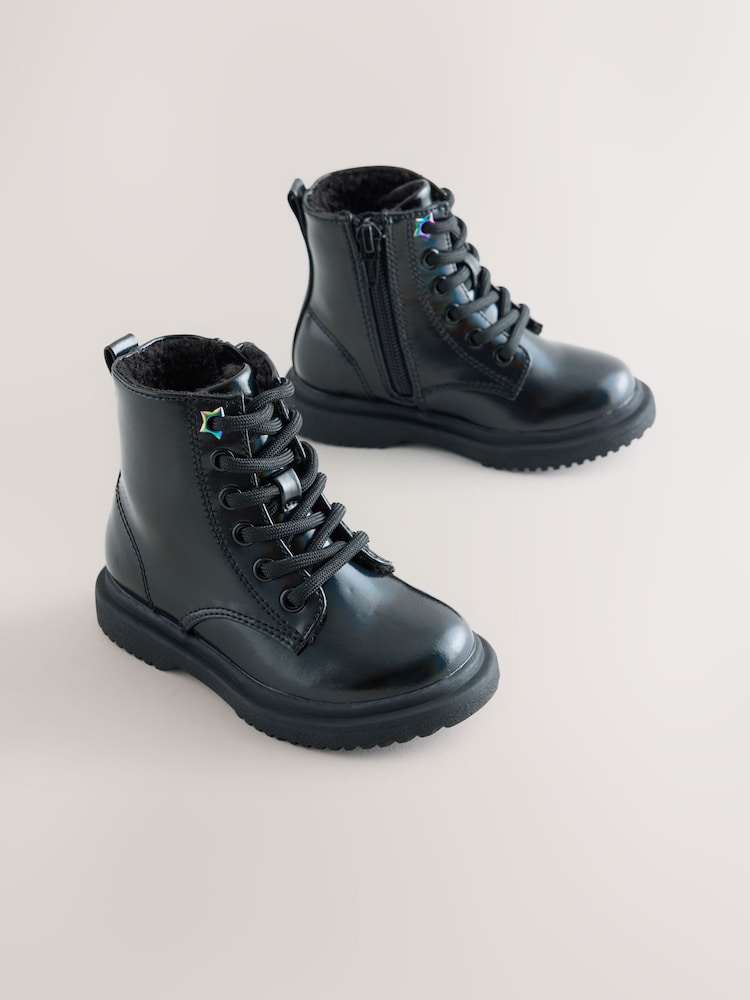 Black Wide Fit (G) Lace Up Ankle Boots - Image 1 of 5
