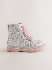 Silver/Pink Glitter - Lace Up Ankle Boots - Billede 2 af 5