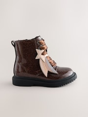 Bronze Shimmer Wide Fit (G) Lace Up Ankle Boots - Image 2 of 5