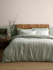 Appletree Green Yarn Dyed Wide Stripe Woven Duvet Cover Set - Image 1 of 3
