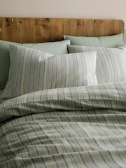 Appletree Green Yarn Dyed Wide Stripe Woven Duvet Cover Set - Image 2 of 3