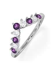 The Diamond Store Purple White Amethyst and Lab Diamond Wishbone Ring in 9K Yellow Gold - Image 1 of 7