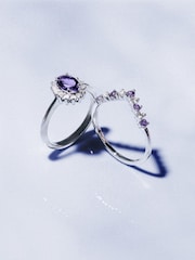 The Diamond Store Purple White Amethyst and Lab Diamond Wishbone Ring in 9K Yellow Gold - Image 5 of 7