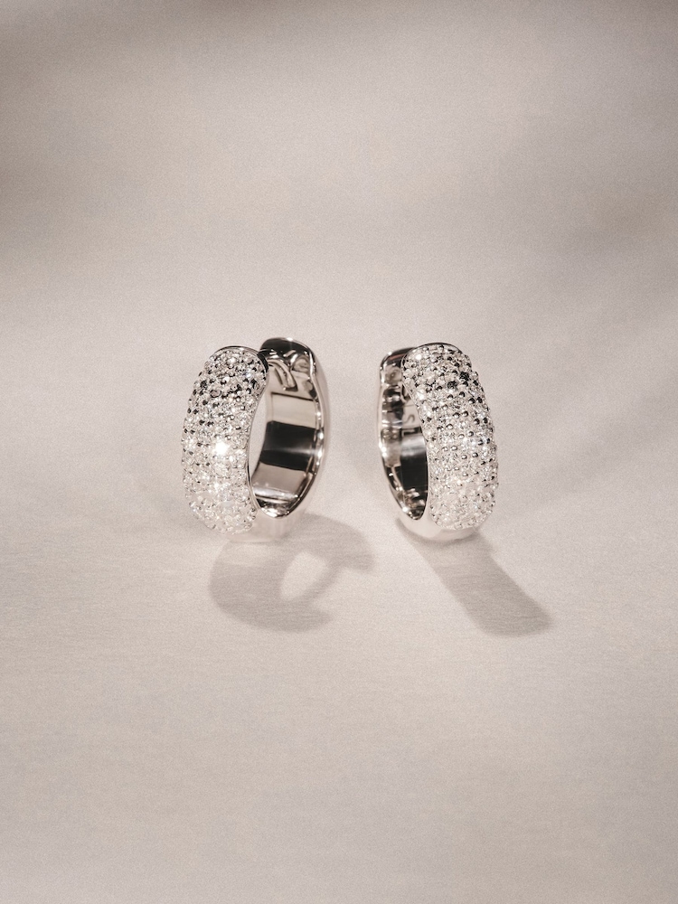 The Diamond Store White Micro Pave Huggies Lab Diamond 0.55ct in 925 Silver Tone Earrings - Image 8 of 8