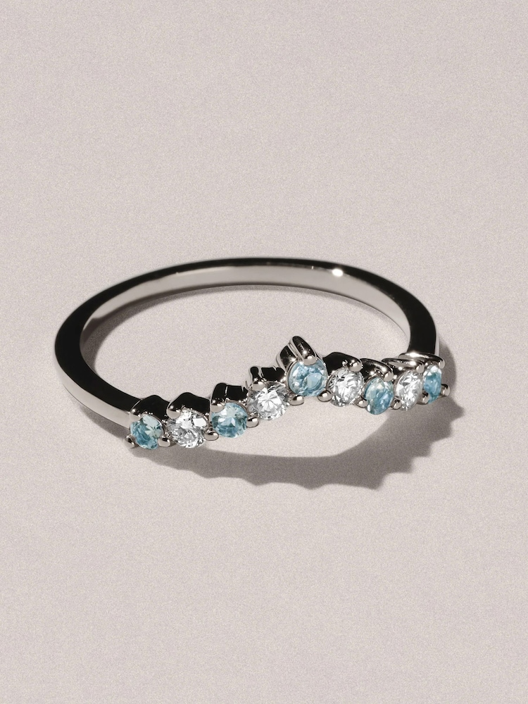 The Diamond Store Blue Topaz and Lab Diamond Wishbone Ring in 9K White Gold - Image 1 of 5