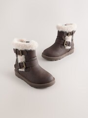 Chocolate Brown Fur Lined Buckle Boots - Image 1 of 5