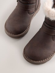 Chocolate Brown Fur Lined Buckle Boots - Image 3 of 5