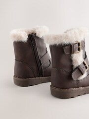 Chocolate Brown Fur Lined Buckle Boots - Image 4 of 5