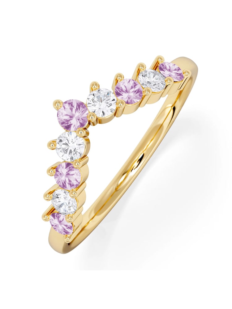 The Diamond Store Pink Yellow Sapphire and Lab Diamond Wishbone Ring in 9K Yellow Gold - Image 2 of 4