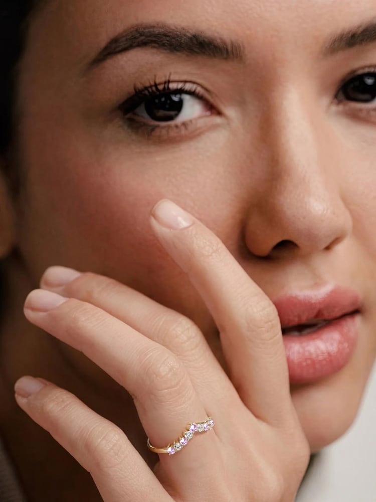 The Diamond Store Pink Yellow Sapphire and Lab Diamond Wishbone Ring in 9K Yellow Gold - Image 4 of 4 The Diamond Store Pink Yellow Sapphire and Lab Diamond Wishbone Ring in 9K Yellow Gold - Image 4 of 4