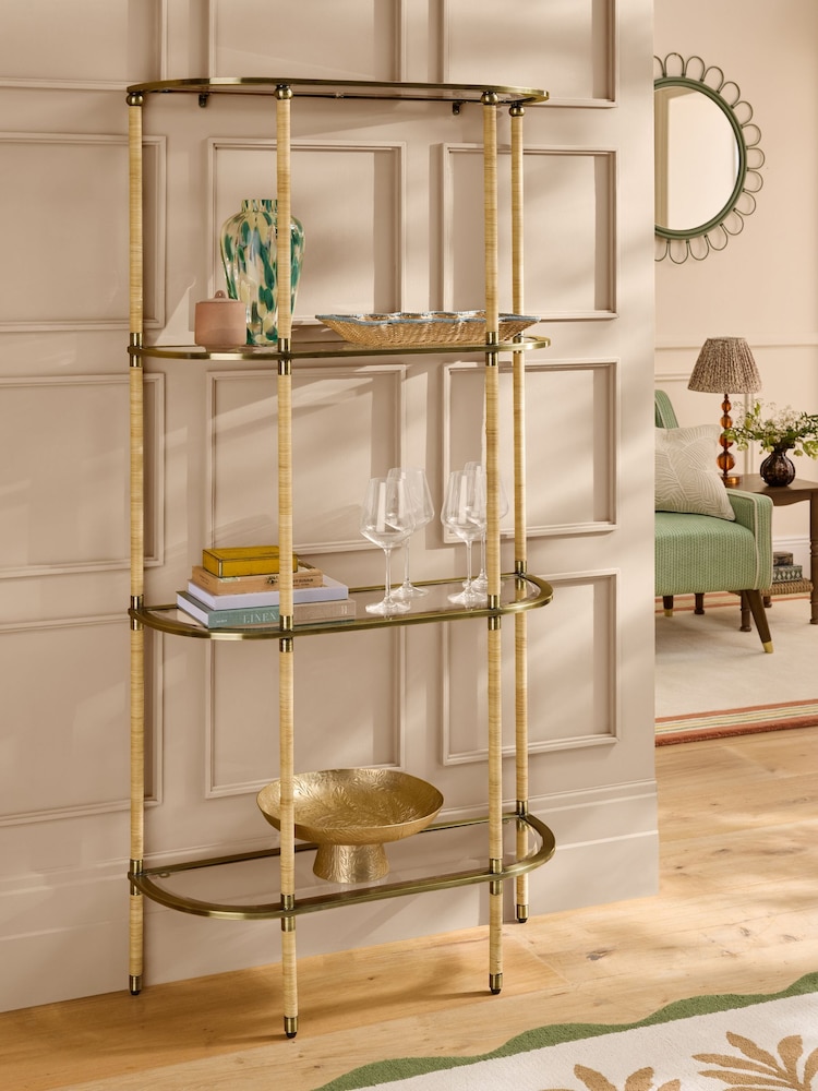 Nina Campbell Antique Brass Sagano Shelving Unit - Image 1 of 8 Nina Campbell Antique Brass Sagano Shelving Unit - Image 1 of 8