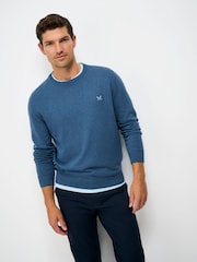 Crew Clothing Blue Cotton Crew Neck Jumper - Image 1 of 5
