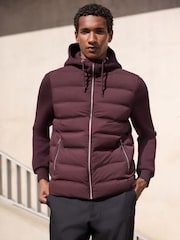 Burgundy Red Quilted Hybrid Hooded Jacket - Image 1 of 11