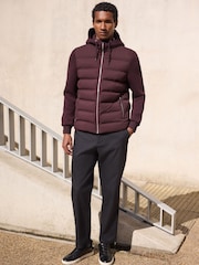 Burgundy Red Quilted Hybrid Hooded Jacket - Image 2 of 11