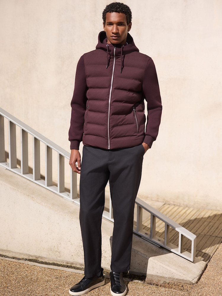 Burgundy Red Quilted Hybrid Hooded Jacket - Image 2 of 11 Burgundy Red Quilted Hybrid Hooded Jacket - Image 2 of 11