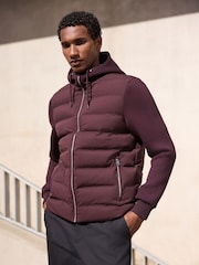 Burgundy Red Quilted Hybrid Hooded Jacket - Image 3 of 11
