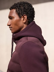 Burgundy Red Quilted Hybrid Hooded Jacket - Image 4 of 11