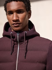 Burgundy Red Quilted Hybrid Hooded Jacket - Image 5 of 11