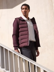 Burgundy Red Quilted Hybrid Hooded Jacket - Image 7 of 11