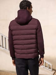 Burgundy Red Quilted Hybrid Hooded Jacket - Image 8 of 11