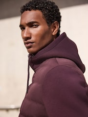 Burgundy Red Quilted Hybrid Hooded Jacket - Image 9 of 11