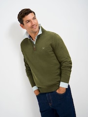 Crew Clothing Green Cotton Half Zip Jumper - Image 1 of 5