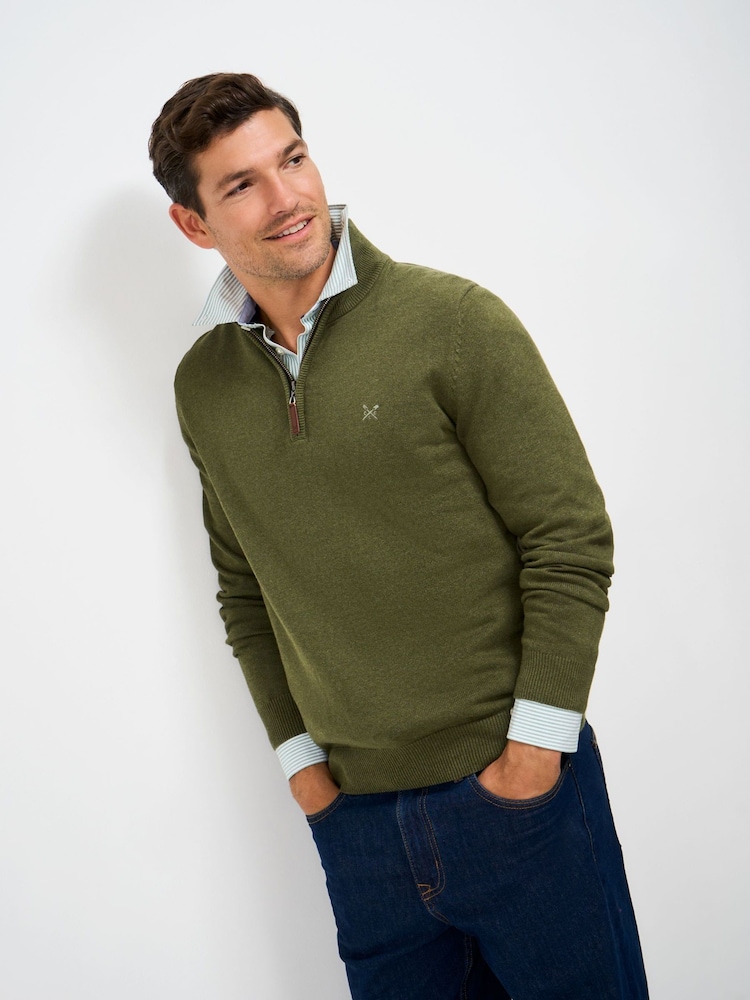 Crew Clothing Green Cotton Half Zip Jumper - Image 1 of 5