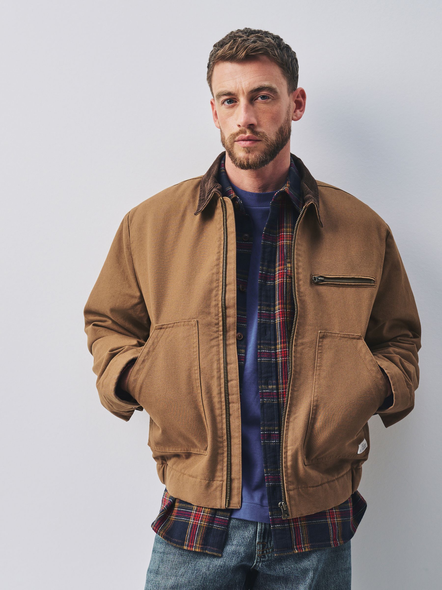 Buy Tan Brown Shower Resistant Canvas Borg Lined Worker Jacket