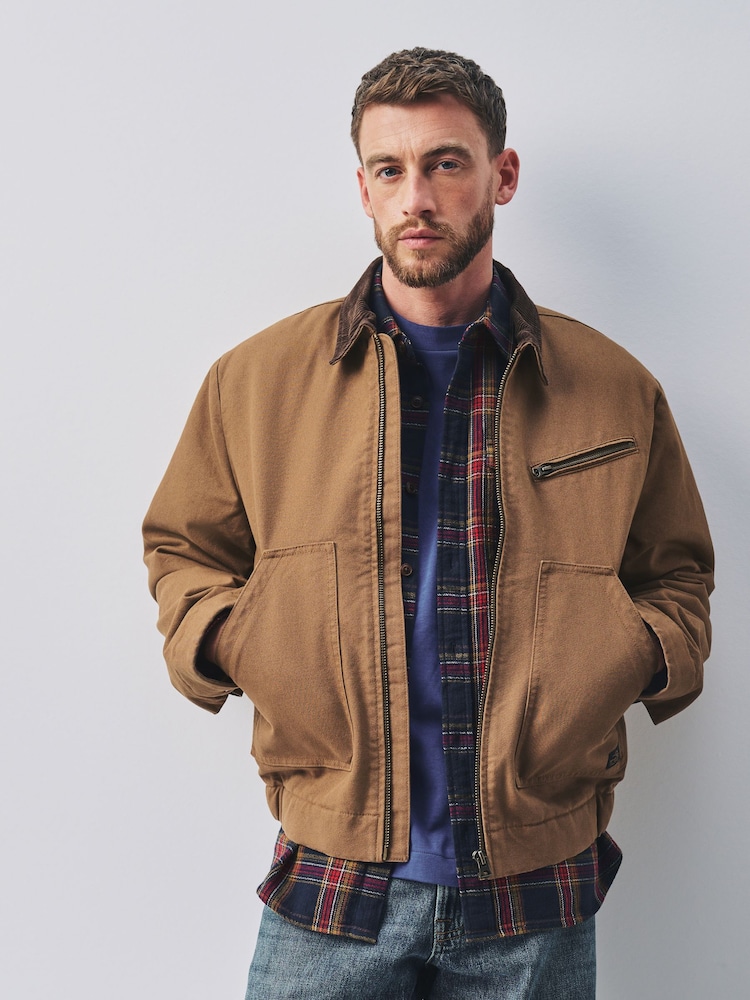 Tan Brown - Shower Resistant Canvas Borg Lined Worker Jacket - Larawan 1 ng 7 Tan Brown - Shower Resistant Canvas Borg Lined Worker Jacket - Larawan 1 ng 7