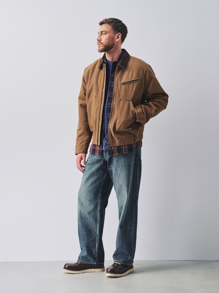 Tan Brown - Shower Resistant Canvas Borg Lined Worker Jacket - Larawan 2 ng 7 Tan Brown - Shower Resistant Canvas Borg Lined Worker Jacket - Larawan 2 ng 7
