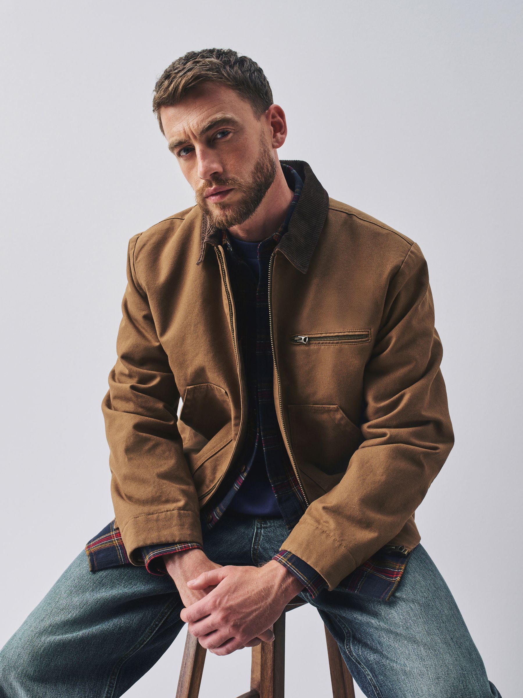Buy Tan Brown Shower Resistant Canvas Borg Lined Worker Jacket
