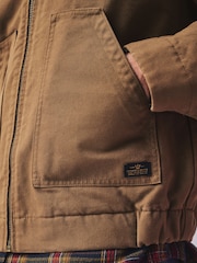 Tan Brown - Shower Resistant Canvas Borg Lined Worker Jacket - Larawan 4 ng 7