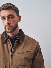Tan Brown - Shower Resistant Canvas Borg Lined Worker Jacket - Larawan 6 ng 7