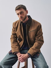 Tan Brown - Shower Resistant Canvas Borg Lined Worker Jacket - Larawan 7 ng 7