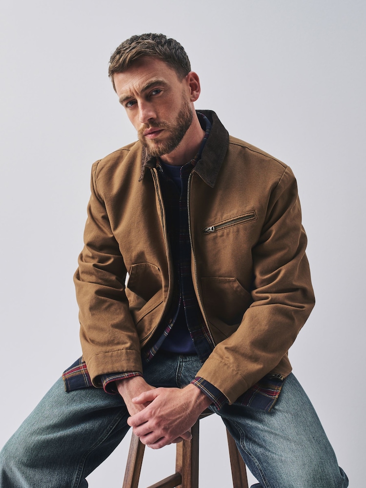 Tan Brown - Shower Resistant Canvas Borg Lined Worker Jacket - Larawan 7 ng 7 Tan Brown - Shower Resistant Canvas Borg Lined Worker Jacket - Larawan 7 ng 7
