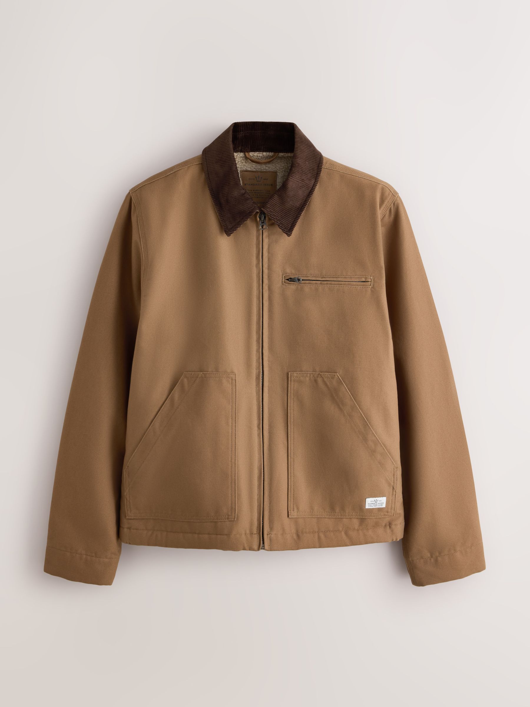 Buy Tan Brown Shower Resistant Canvas Borg Lined Worker Jacket