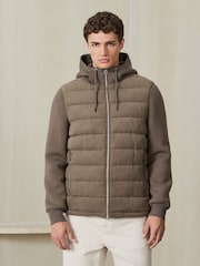 Neutral Faux Suede Quilted Hybrid Hooded Jacket - Image 1 of 8