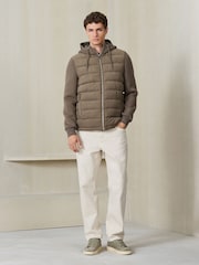Neutral Faux Suede Quilted Hybrid Hooded Jacket - Image 2 of 8