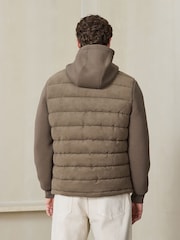 Neutral Faux Suede Quilted Hybrid Hooded Jacket - Image 3 of 8