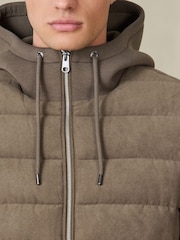 Neutral Faux Suede Quilted Hybrid Hooded Jacket - Image 5 of 8