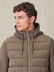 Neutral Faux Suede Quilted Hybrid Hooded Jacket - Image 6 of 8
