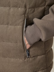 Neutral Faux Suede Quilted Hybrid Hooded Jacket - Image 7 of 8