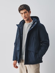 Navy Shower Resistant Borg Lined Parka Jacket - Image 1 of 13