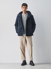 Navy Shower Resistant Borg Lined Parka Jacket - Image 2 of 13
