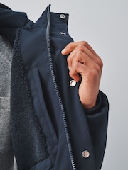 Navy Shower Resistant Borg Lined Parka Jacket - Image 6 of 13
