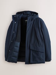 Navy Shower Resistant Borg Lined Parka Jacket - Image 8 of 13