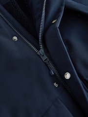 Navy Shower Resistant Borg Lined Parka Jacket - Image 9 of 13