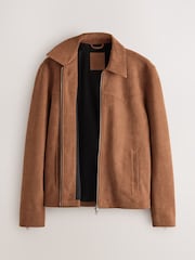 Tan Brown Faux Suede Muscle Fit Jacket - Image 10 of 13
