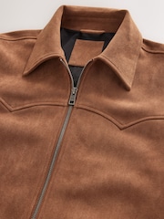 Tan Brown Faux Suede Muscle Fit Jacket - Image 11 of 13
